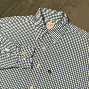 Brooks Brother Shirt Mens M Blue Check 346 Button Down Long Sleeve